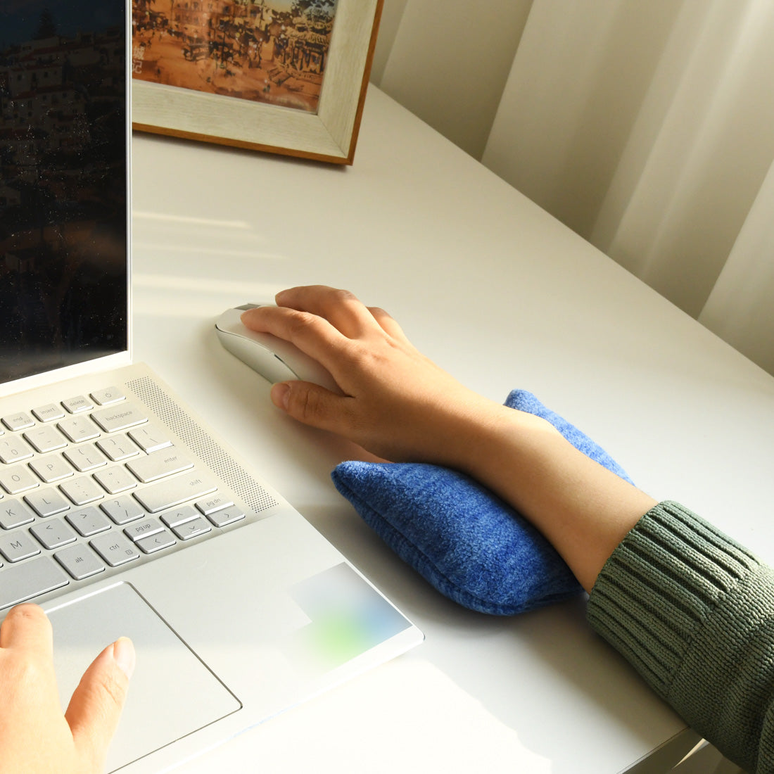 Ergonomic Mouse Wrist Rest for Desktop and Laptop, Bean Bag Wrist Support for Typing, Relief Wrist Pain, Blue